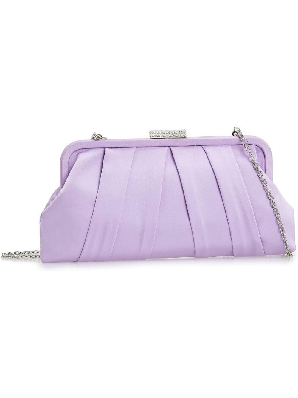 Women's Lavender Classic Pleated Satin Clutch Purse Diamante Formal Evening Bag